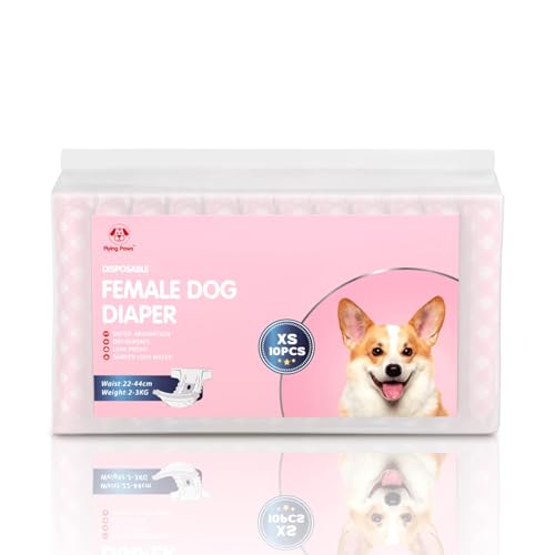 Disposable Female Dog Diapers, Puppy Diapers with Adjustable Elastic Waistline for Female Dog or Cat in Heat, Incontinence, Diaper with Wetness Indicator, XS-40 Count - size: XS-40