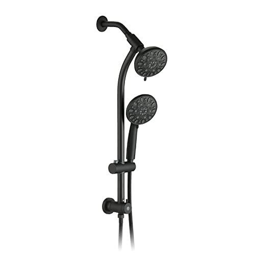 High Pressure 48-Settings Shower Head with Handheld Shower,Drill-Free 3-Way Diverter for Easy Reach,Adjustable Height Slide Bar Dual Shower Head Combo Set - Matte Black - color: Matte Black