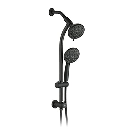 High Pressure 48-Settings Shower Head with Handheld Shower,Drill-Free 3-Way Diverter for Easy Reach,Adjustable Height Slide Bar Dual Shower Head Combo Set - Matte Black - color: Matte Black