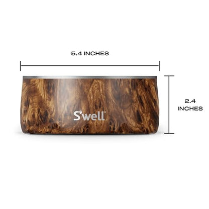 S'well Stainless Steel Pet Bowl, 16oz, Teakwood, for Small to Medium Size Dogs, Mess Free Design with Non Slip Rubber Bottom, Dishwasher Safe, BPA Free - color: Teakwood, size: 16 oz