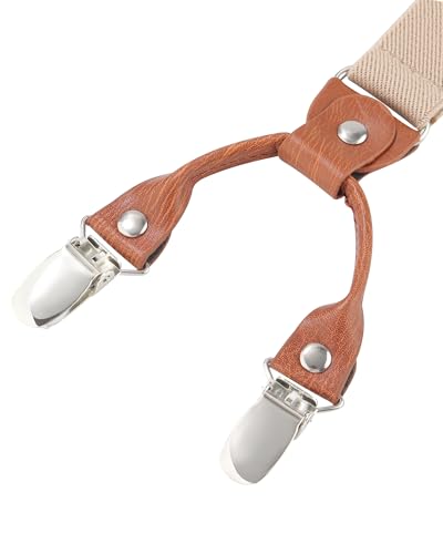 AWAYTR Kids Boys Adults Suspenders - 4 Sizes Sturdy Metal Clips Elastic Adjustable Suspender - color: Khaki, size: 43Inches (Over 12 Years)