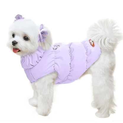 ABRRLO Winter Warm Dog Jacket for Small Medium Dogs Cat Cold Weather Coats with Harness Paded Dogs Fleece Vest Waterproof Windproof Dog Snow Jacket Pet Puppy Clothes (Purple,XS) - color: Purple, size: X-Small