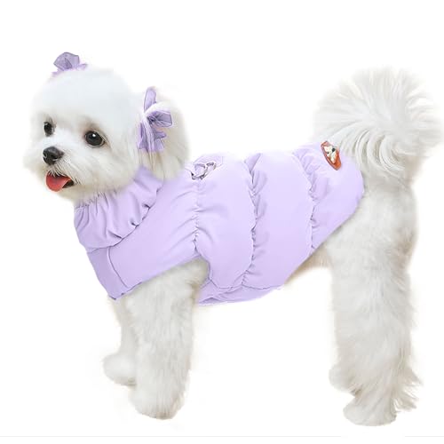ABRRLO Winter Warm Dog Jacket for Small Medium Dogs Cat Cold Weather Coats with Harness Paded Dogs Fleece Vest Waterproof Windproof Dog Snow Jacket Pet Puppy Clothes (Purple,S) - color: Purple, size: Small