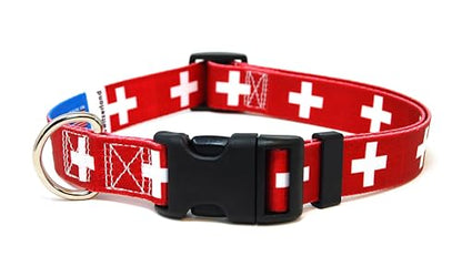 Switzerland Dog Collar | Switzerland Flag | Swiss Flag | Quick-Release Buckle | Made in NJ, USA | for Large Dogs | 1 inch Wide - size: Lrg/buckle (see details below)