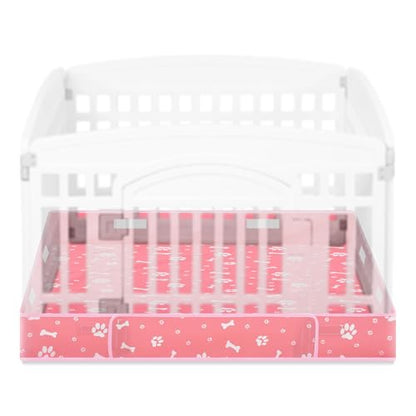 Marsui Dog Playpen Bottom Pad Fits for 36 Inch 4 Panels Pet Exercise Mat Puppy Crate Pad Reusable Washable Pet Training Pee Mat Hoop and Loop Design, Playpen Not Included - color: Pink, style: Dog Paw Bone Print
