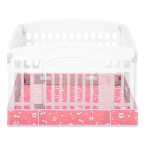 Marsui Dog Playpen Bottom Pad Fits for 36 Inch 4 Panels Pet Exercise Mat Puppy Crate Pad Reusable Washable Pet Training Pee Mat Hoop and Loop Design, Playpen Not Included - color: Pink, style: Dog Paw Bone Print