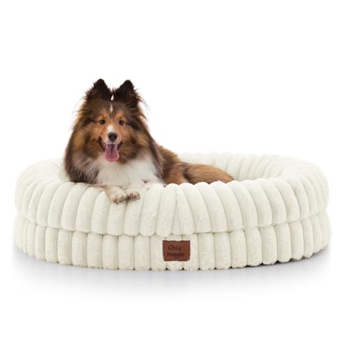 ChiXnuggle Orthopedic Dog Bed, Washable Cover, Faux Fur Bolster Pet Couch | waterproof,egg crate foam,non-slip bottom,for small medium dogs,cream,30*24*7,dog sofa,puppy bed - color: Cream, size: M(30*24*7)