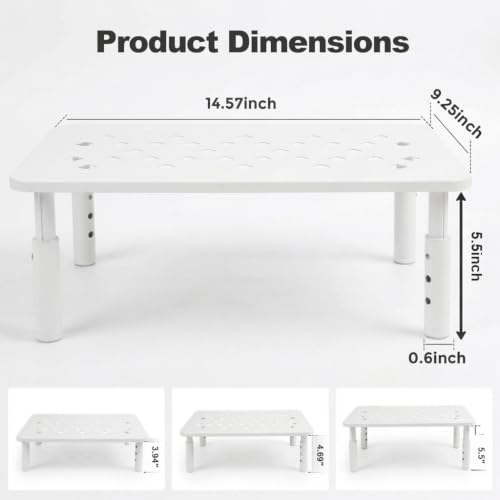 Raised Automatic Cat Feeder Stand for Double Bowl Feeders, Carbon Steel 14.57 x 9.25 in, 3 Adjustable Heights 4.13-5.71 in, Non-Slip, Fits Feeders & Water Dispensers, No-Drill (White) - color: White