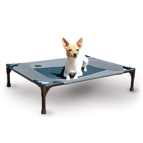 K&H Outdoor Elevated Dog Bed - Cooling Raised Dog Bed for Small & Medium Pets, Breathable Mesh Center Hammock Design, Indoor/Outdoor Washable Cover, Portable Metal Frame, Gray, Medium 32x25in
