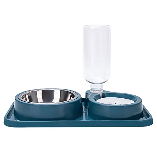 Double Dog Cat Bowl Set with Automatic Water Dispenser, Stainless Steel, Anti-Slip and Anti-Spill Design for Multiple Pets | Automatic Water Dispenser Bottle Detachable Stainless Steel Bowl Gravity Water Feeder Bowl for Cats Dogs Puppy Kitten Rabbit - col