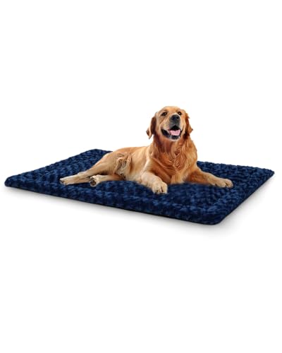 Washable Dog Bed Mat Crate Pad Soft Fluffy Pet Kennel Beds Dog Sleeping Mattress for Large Jumbo Medium Small Dogs, 42 x 28 Inch, Blue - color: Blue, size: 42.00" x 28.00" x 1.50"