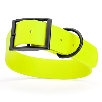 Dogline Biothane Waterproof Dog Collar Strong Coated Nylon Webbing with Black Hardware Odor- Proof for Easy Care Easy to Clean High Performance Fits Small Medium or Large Dogs, Safety Yellow