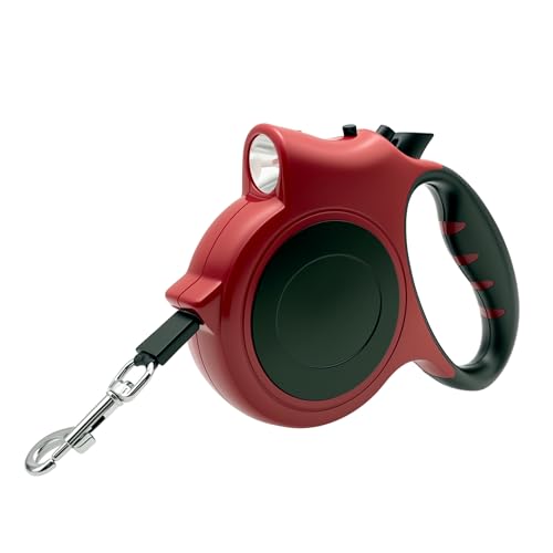 Led Retractable Dog Leash – 16ft Extendable, Built-in Led Light for Safe Walks with Small to Medium Dogs (Red) - color: red