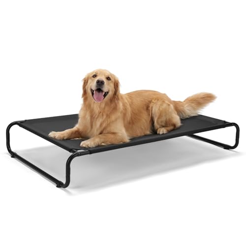 Veehoo Cooling Elevated Dog Bed, Outdoor Dog Bed for Large Dogs, Raised Dog Cot with Thickened Frame, Durable Teslin Mesh & Anti-Slip Rubber Feet, Pet Hammock for Indoor or Camping, 49" x 33", Black - color: Black, size: 49.0" x 33.0" x 7.9"