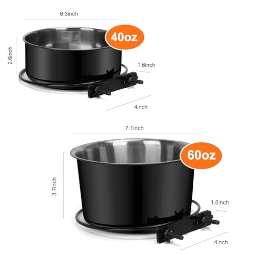 No Spill Water Bowl for Dogs, Sturdy Stainless Steel Dog Dishes 2 Pack with Dog Bowl Holder Hanging on Pet Cage Kennel Crate, Detachable Metal Food/Water Bowl Set for Medium/Large Dogs - color: Black