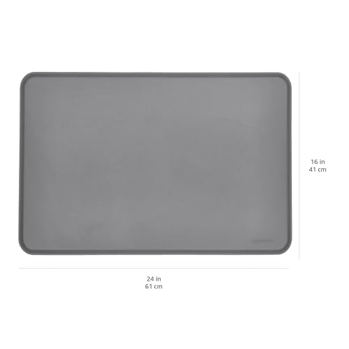 Amazon Basics Waterproof Non-Slip Silicone Pet Food and Water Bowl Mat with Raised Edge, Feeding Placemat to Protect Floors, 24" x 16", Grey - color: Grey, style: 24" x 16"