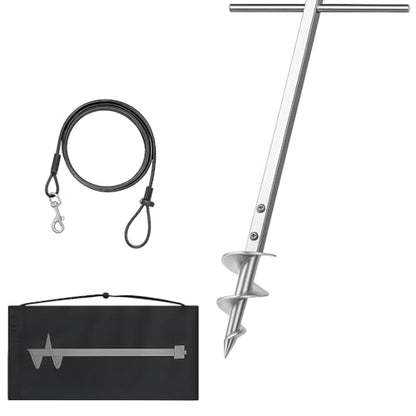 Dog Tie Out Stake for Large Dogs Supports Up to 220 lbs, Heavy-Duty 304 Stainless Steel Dog Anchor with 32FT Tangle-Free Cable for Yard, Camping, Outdoor | No Pull-Out, No Tools Needed