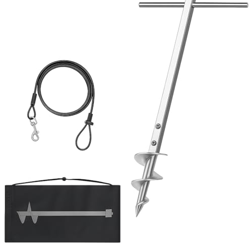 Dog Tie Out Stake for Large Dogs Supports Up to 220 lbs, Heavy-Duty 304 Stainless Steel Dog Anchor with 32FT Tangle-Free Cable for Yard, Camping, Outdoor | No Pull-Out, No Tools Needed