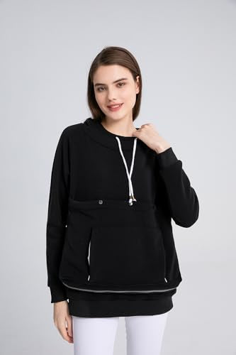 Pet Cat Dog Pouch Hoodie Small Animal Carrier – Kitten Puppy Pouch Sweatshirt Holder Fleece Unisex Hoodies Black - color: Black, size: X-Large