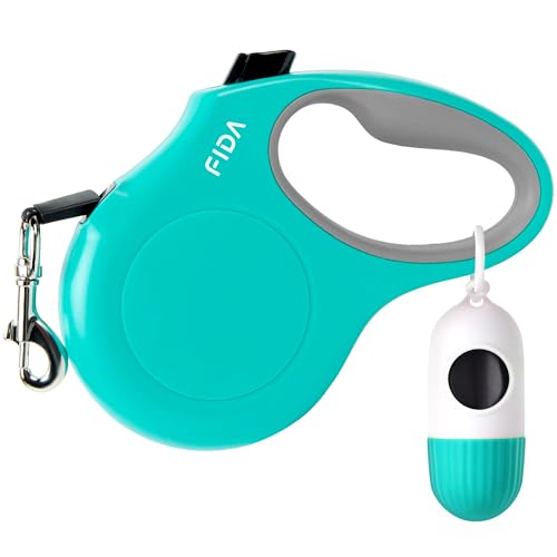 Fida Retractable Dog Leash with Dispenser and Poop Bags, 16 ft Pet Walking Leash for Small Dog or Cat up to 26 lbs, Anti-Slip Soft Handle, Tangle Free, Reflective Nylon Tape (S, Teel) - color: Teel, size: Small, 16ft