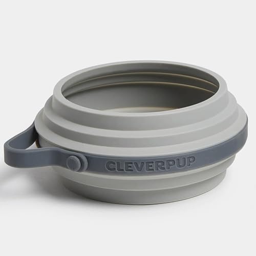 Cleverpup Nomad Small Collapsible Travel Dog Bowl - 2 Cup BPA-Free Silicone for Small & Medium Dogs, Portable & Sturdy, Food & Water, Dishwasher Safe - Grey Silicone - color: Natural Grey, size: Small
