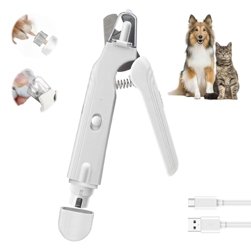 2-in-1 Cat & Dog Nail Clippers & Grinder with LED Light to Avoid the Quick | Quiet USB Rechargeable Pet Nail Trimmer with Safety Guard for Small Medium Large Pets