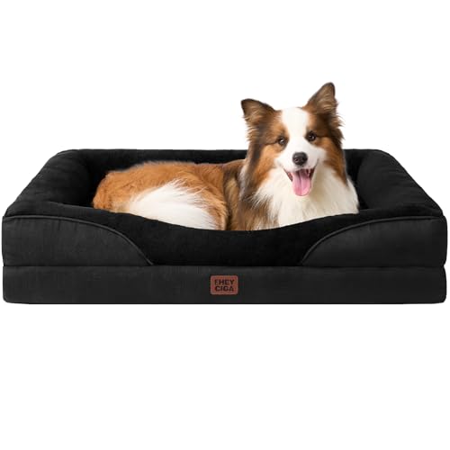 EHEYCIGA Orthopedic Dog Bed for Large Sized Dog, 41x27 Inch Large Memory Foam Dog Couch Bed with Sides, Waterproof Liner & Washable Removable Cover, Bolster Pet Sofa, Black - color: Black, size: 41x27x7.5