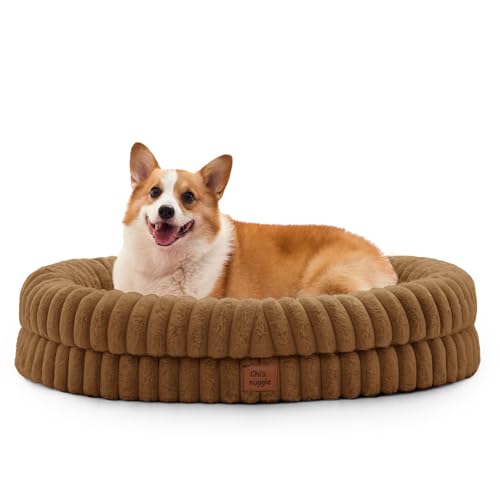 ChiXnuggle Orthopedic Dog Bed, Washable Cover, Faux Fur Bolster Pet Couch | waterproof,egg crate foam,non-slip bottom,for large dogs,brown,35*28*7,dog sofa - color: Brown, size: L(35*28*7)