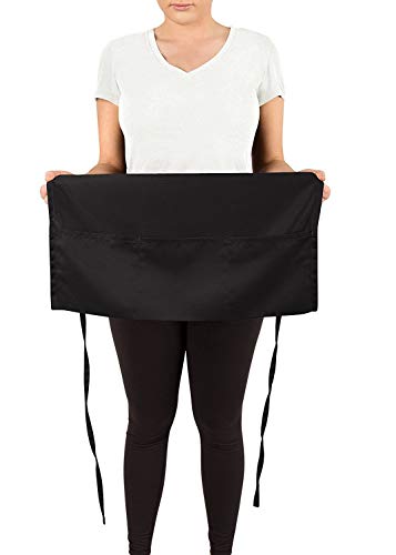 KNG Waitress Apron with 3 Pockets – 11 inch Waist Apron - color: Black, size: 84 Pack