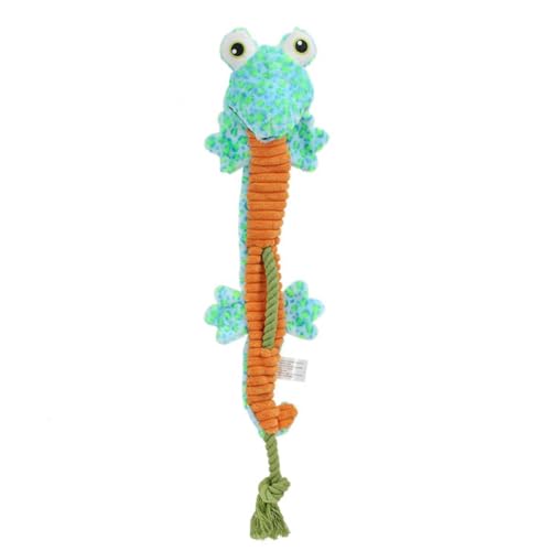 23.62 Inch Stuffing Free Lizard Squeaky Dog Toy, Tug Chew Toy for Dogs | Stuffing-free reptile plush with squeaker & rope. Great for tugging, teeth cleaning, outdoor play & easing boredom. - color: Blue