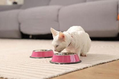 Stainless Steel Dog Bowls, Food and Water Non Slip Anti Skid Stackable Pet Puppy Dishes for Small, Medium and Large Dogs (2 Pack) - color: Pink, size: ¾ Cup/7 oz