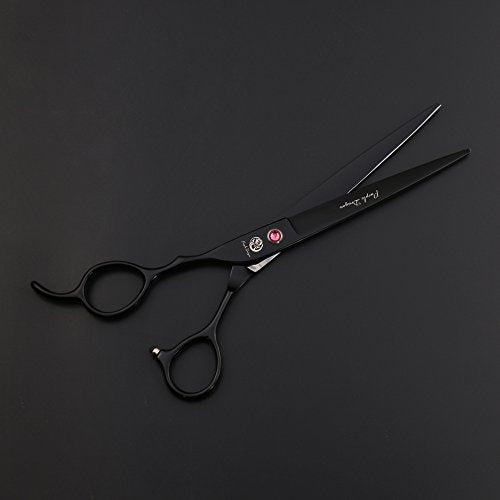 Purple Dragon 7.0" Left Handed Dog Grooming Hair Cutting Scissor &Curved &Thinning Shear with Bag - for Mancinism Pet Groomer or Family DIY (Black)