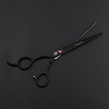 Purple Dragon 7.0" Left Handed Dog Grooming Hair Cutting Scissor &Curved &Thinning Shear with Bag - for Mancinism Pet Groomer or Family DIY (Black)
