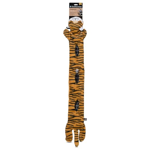 Smithsonian Longamals Tiger Plush Dog Toy – 40" Crinkle & Squeaky, Stuffing-Free Interactive Tug Toy for Medium & Large Dogs - color: Tiger, size: 40"