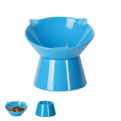 Detachable Elevated Cat Bowls, 15° Tilted Raised Cat Food Bowl Anti-Vomiting,Whisker Friendly, Adjustable Large Cat Dishes Extra Wide for Protecting Spine, Adult Kitten (Blue) - color: Blue