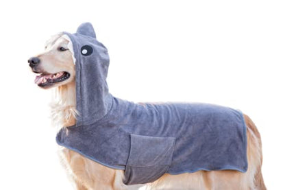 BoxDog Wearable Microfiber Dog Towel with Monster or Shark Hoodie | Soft Dog Bathrobe (Medium, Grey Shark) - color: Grey Shark, size: Medium