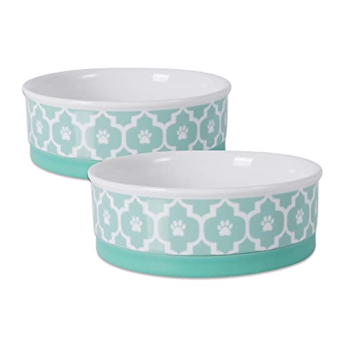 Bone Dry Lattice Collection Pet Bowl & Canister, Medium Set, 6x2", Aqua, 2 Count - color: Aqua, size: Medium Set, 6x2"