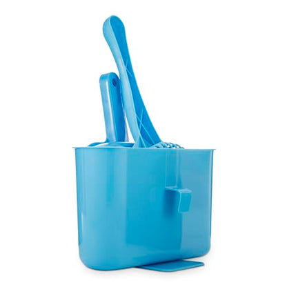Fresh Step 4-in-1 Deluxe Litter Cleanup Kit Scoop Broom Dust Pan Hanging Caddy Blue Standard Litter Boxes Compatible - size: One Size, style: Deluxe Cleanup Kit