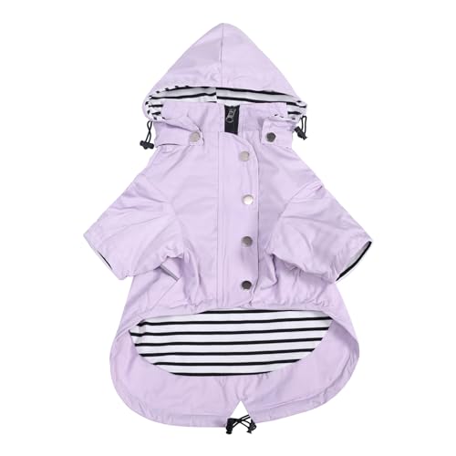 Morezi Dog Zip Up Raincoat with Reflective Buttons, Rain/Water Resistant, Adjustable Drawstring, Removable Hood, Raincoats with Legs 8lbs to 80lbs Available - Purple - XS - color: Purple, size: X-Small