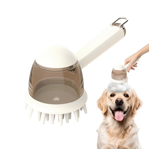 Pet Bath Brush, Dog Grooming Massage Brush with Shampoo Dispenser Adjustable Massage Scrubber for Dogs & Cats Hair - color: White