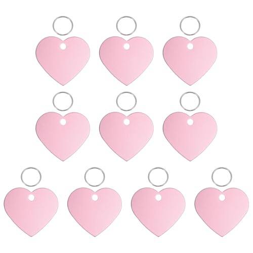 Pet ID Tags, Personalized Dog Cat Tag Stainless Steel Aluminum Heart Shape Engraved Blank with Key Ring 38x33mm, (Pink, 10 Pcs), Intended for Dog/Cat/Name/Pendant Crafts - color: Pink