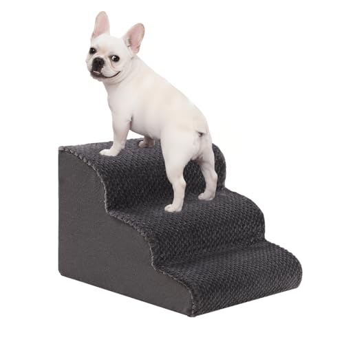 Oiilores Dog Stairs for Small Dogs 15" H, 3-Step Dog Steps Ramp for Couch Sofa and Chair with Anti-Slip Washable Cover and Durable High Density Foam, Pet Stairs for Cats, Grey