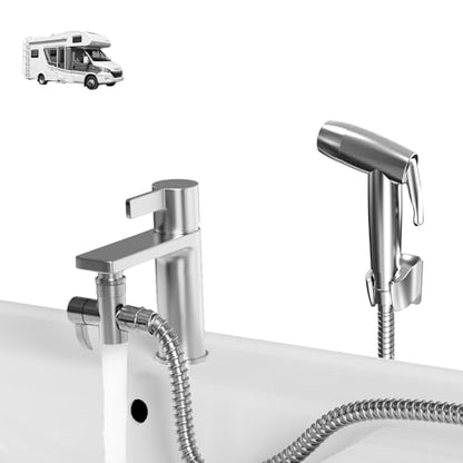 Sink Faucet Sprayer Attachment Set - Includes Diverter Valve, 59" Metal Hose, and Handheld Shower for RV, Sink Spray, Dog Shower, Tub Sprayer, and Sink Mist Nozzle