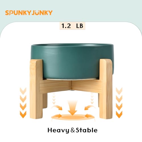 SPUNKYJUNKY Ceramic Elevated Dog Bowls 2 Pack - 5.1inch Raised Dog Bowls with Non-Slip Wooden Stand for Small Dogs Dishwasher Safe(Green,13.5OZ*2) - color: Green, size: Small - 1.7 CUPS*2