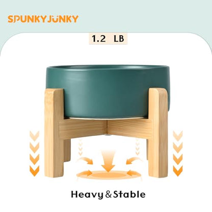 SPUNKYJUNKY Ceramic Elevated Dog Bowls 2 Pack - 5.1inch Raised Dog Bowls with Non-Slip Wooden Stand for Small Dogs Dishwasher Safe(Green,13.5OZ*2) - color: Green, size: Small - 1.7 CUPS*2