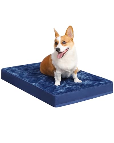 KSIIA Orthopedic Dog Crate Bed Waterproof Dog beds for Small Dogs Deluxe Plush Washable Pet Mat with Egg Crate Foam & Removable Cover, 23 x 17 Inch, Blue - color: Blue, size: 23.0"L x 17.0"W x 3.0"Th