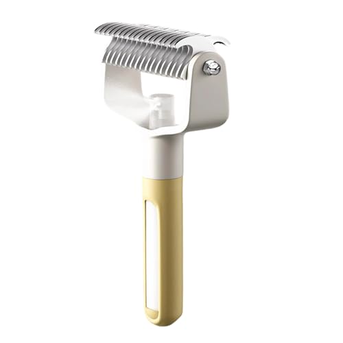 Dual-Sided Pet Grooming Comb for Dogs and Cats, Stainless Steel Dematting Undercoat Rake, 2-in-1 Deshedding Brush with Spray for Long Hair (Yellow) - color: Yellow