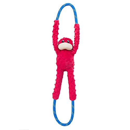 ZippyPaws RopeTugz - Durable Dog Pull Rope Toy, Interactive Tug of War for Large, Medium, & Small Dogs, Squeaky Pet Products to Keep Them Busy, Made with Heavy Duty Climbing Rope - Red Monkey - color: Red, size: 28 x 5 x 5 in
