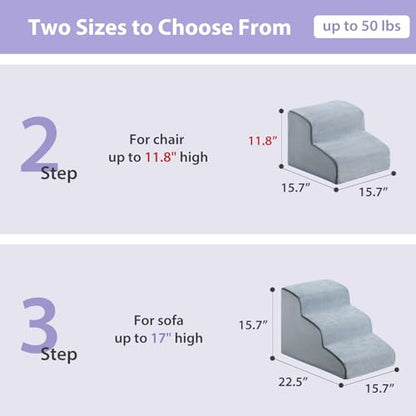 LEXTRO Dog Stairs for Small Dogs, 2-Steps Dog Ramp for Couch, Pet Stairs with Highly Supportive Foam and Non-Slip Bottom, Pet Steps for Cat & Doggie (High 11.8 Inch)