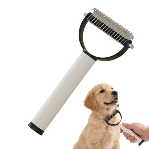Double Sided Dematting Comb for Cats & Dogs, Undercoat Rake, Safe Deshedding Grooming Tool, Gentle Matt Remover Detangler for Long Thick Haired Pets, Ergonomic Pet Grooming Brush (Black) - color: Black
